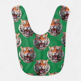 Tiger Head Pattern Design Green Baby Bib