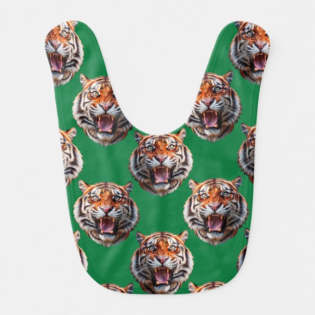 Tiger Head Pattern Design Green  Baby Bib (Front)