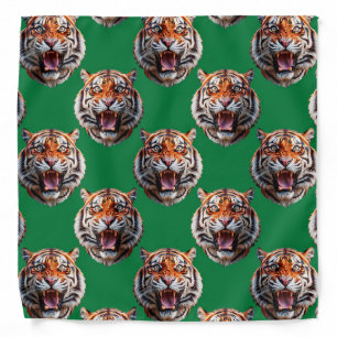 Tiger Head Pattern Design Green Bandana