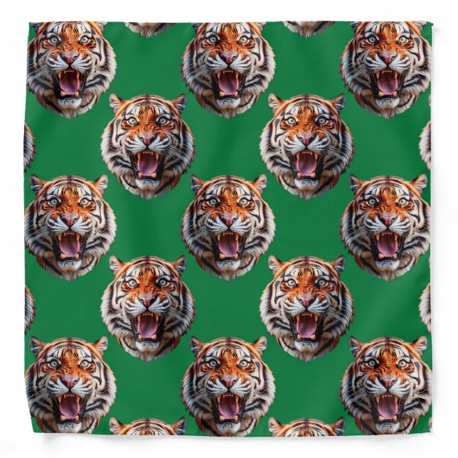 Tiger Head Pattern Design Green  Bandana (Front)