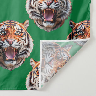 Tiger Head Pattern Design Green  Fabric