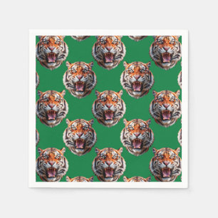 Tiger Head Pattern Design Green Napkins