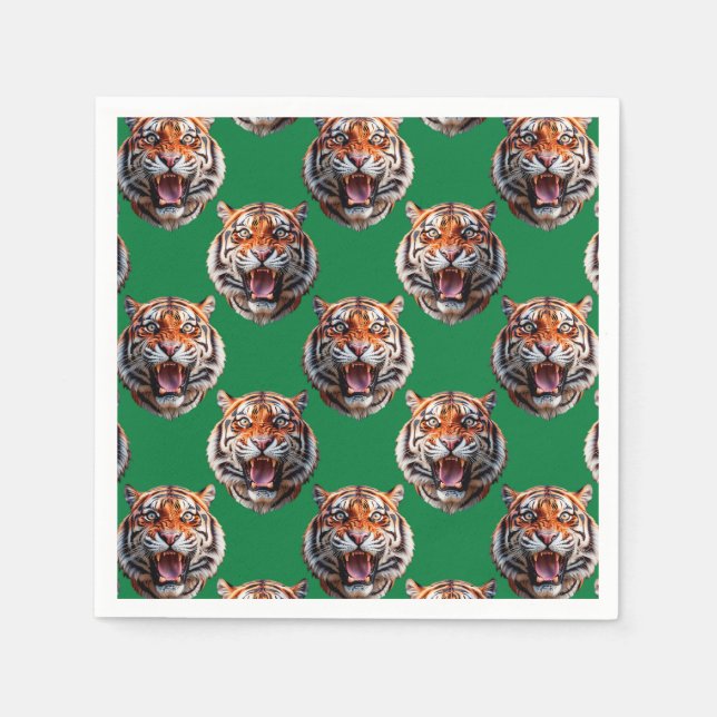 Tiger Head Pattern Design Green  Napkins (Front)