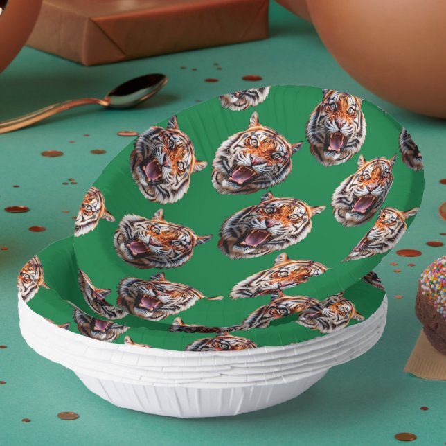 Tiger Head Pattern Design Green  Paper Bowls (Creator Uploaded)