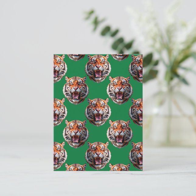 Tiger Head Pattern Design Green  Postcard (Standing Front)