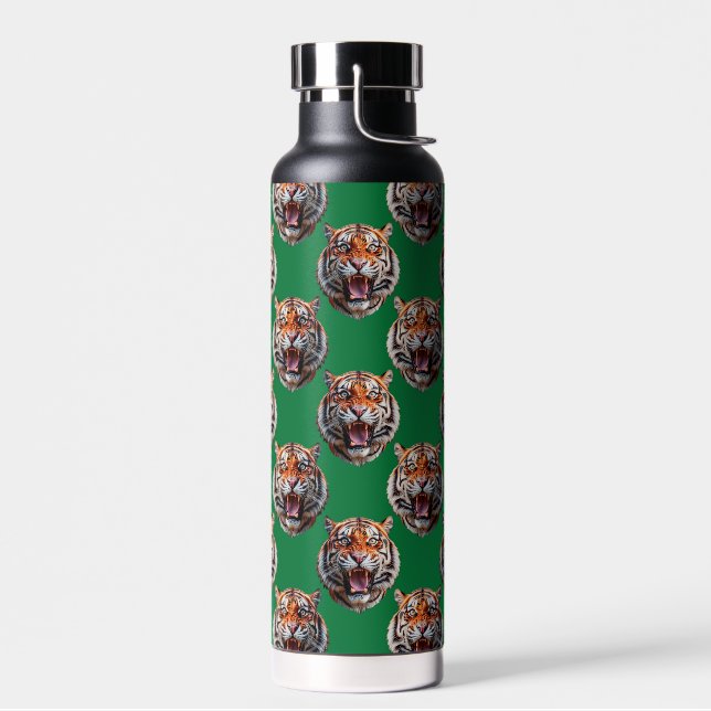 Tiger Head Pattern Design Green  Water Bottle (Left)