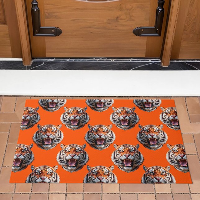 Tiger Head Pattern Design Orange  Doormat (Creator Uploaded)