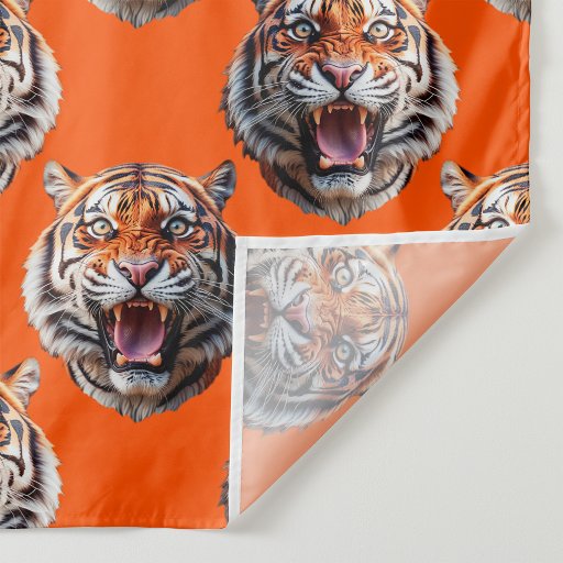 Tiger Head Pattern Design Orange  Fabric