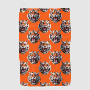 Tiger Head Pattern Design Orange  Golf Towel