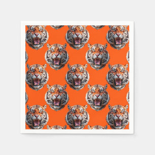 Tiger Head Pattern Design Orange Napkins