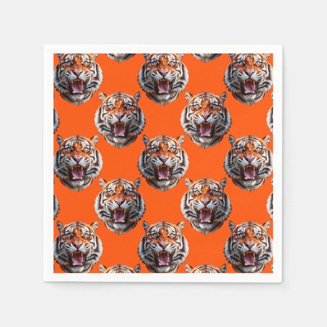 Tiger Head Pattern Design Orange  Napkins (Front)