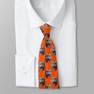 Tiger Head Pattern Design Orange Neck Tie