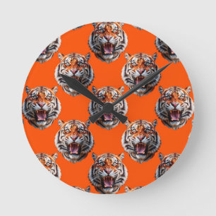 Tiger Head Pattern Design Orange  Round Clock
