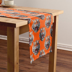 Tiger Head Pattern Design Orange Short Table Runner