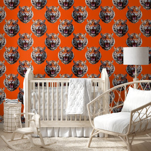 Tiger Head Pattern Design Orange Wallpaper