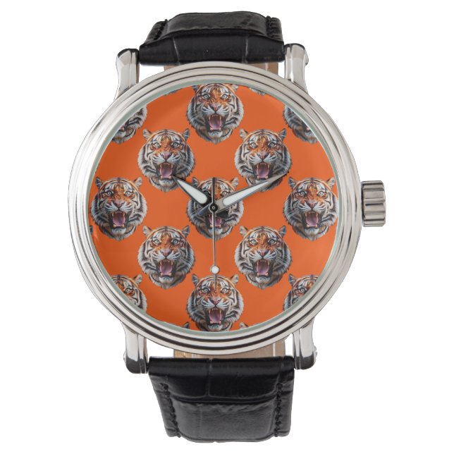 Tiger Head Pattern Design Orange  Watch (Front)