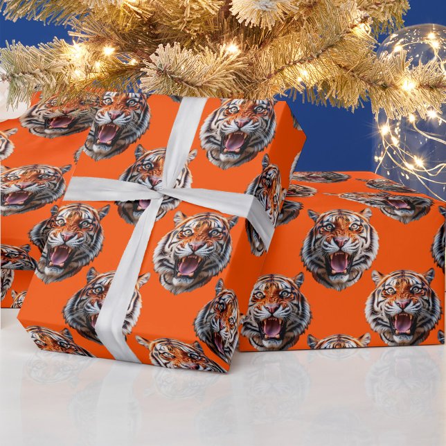 Tiger Head Pattern Design Orange  Wrapping Paper (Creator Uploaded)