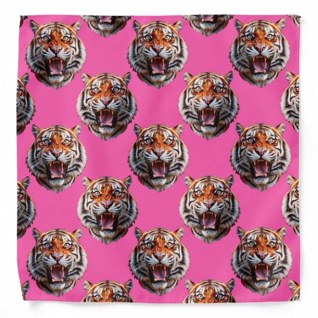 Tiger Head Pattern Design Pink Bandana (Front)