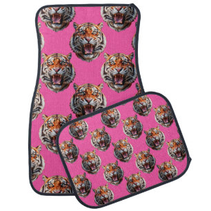 Tiger Head Pattern Design Pink Car Floor Mat