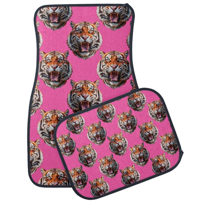 Tiger Head Pattern Design Pink Car Floor Mat (Set)