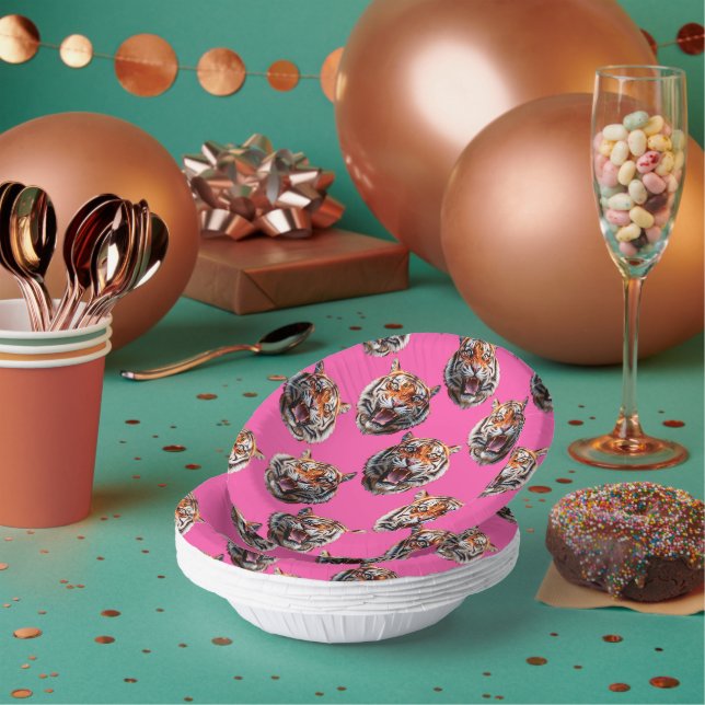 Tiger Head Pattern Design Pink Paper Bowls (Multi)