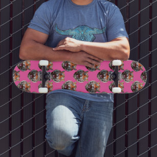 Tiger Head Pattern Design Pink Skateboard