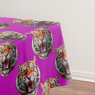 Tiger Head Pattern Design Purple Tablecloth