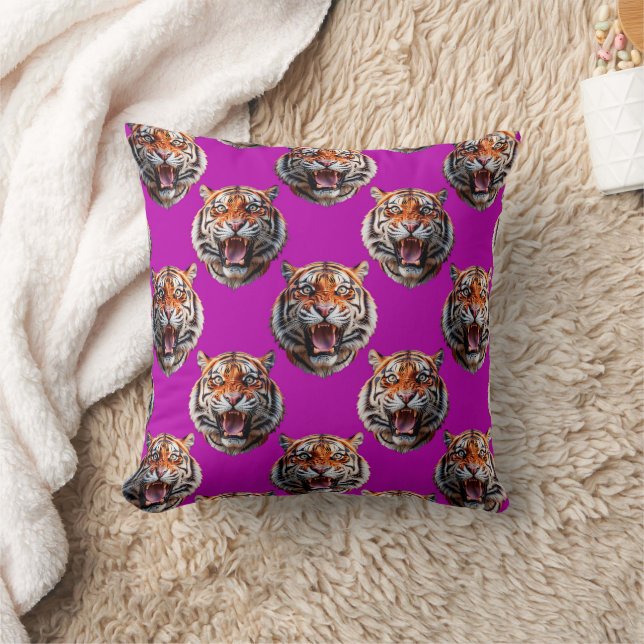 Tiger Head Pattern Design Purple  Throw Pillow (Blanket)