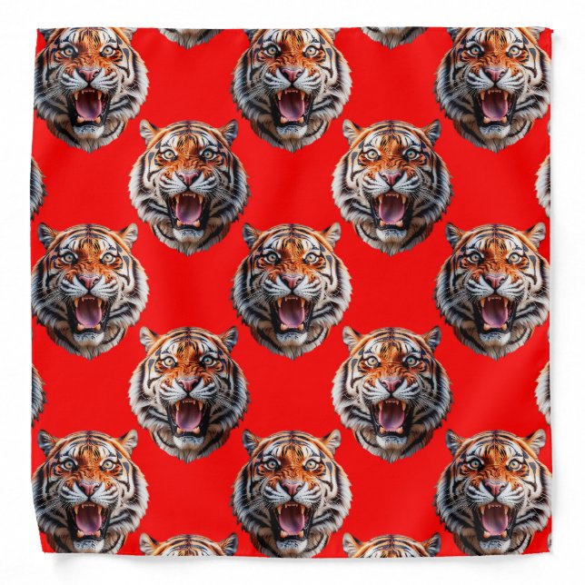 Tiger Head Pattern Design Red Bandana (Front)