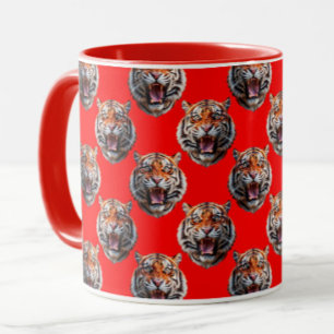 Tiger Head Pattern Design Red Mug
