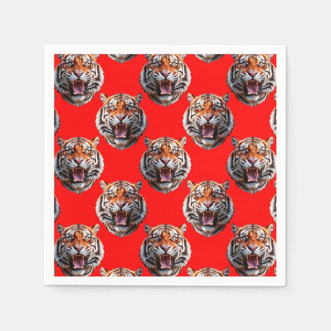 Tiger Head Pattern Design Red Napkins (Front)