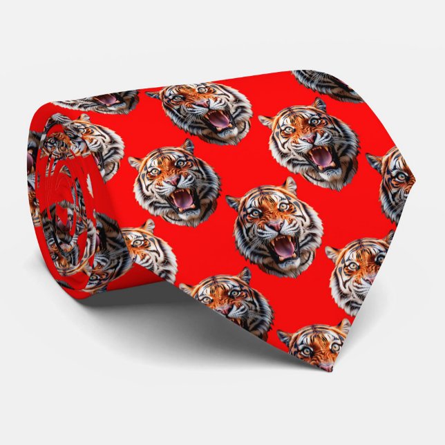 Tiger Head Pattern Design Red Neck Tie (Creator Uploaded)