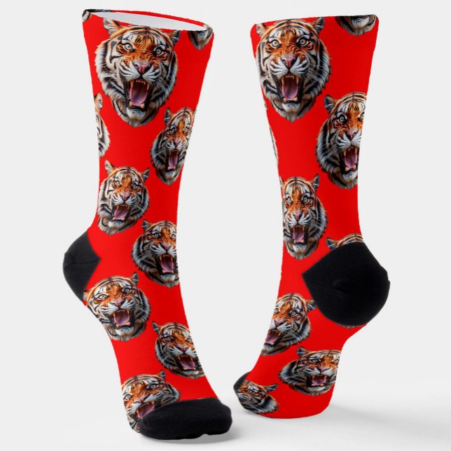 Tiger Head Pattern Design Red Socks (Creator Uploaded)