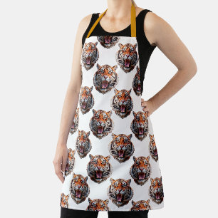 Tiger Head Pattern Design - White Apron