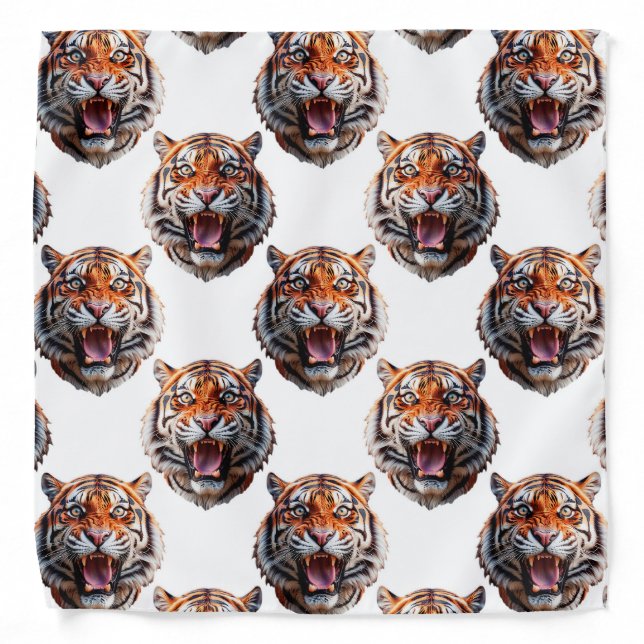 Tiger Head Pattern Design - White   Bandana (Front)