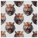 Tiger Head Pattern Design White  Fabric