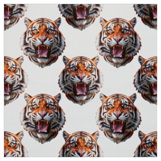 Tiger Head Pattern Design White  Fabric