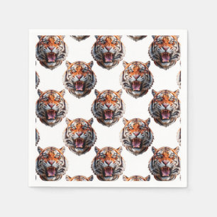 Tiger Head Pattern Design - White Napkins