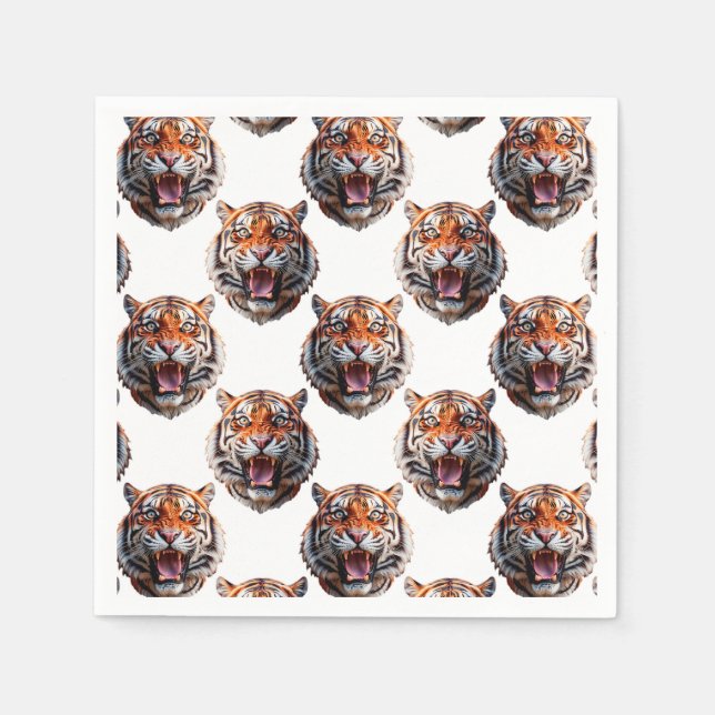 Tiger Head Pattern Design - White   Napkins (Front)