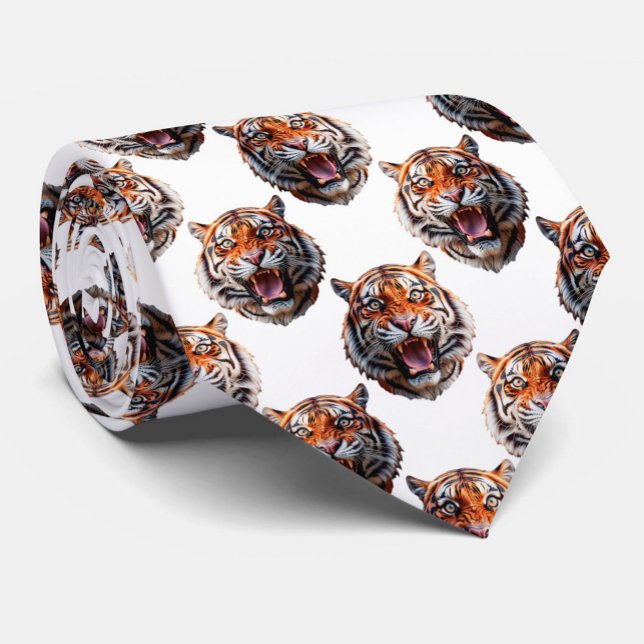 Tiger Head Pattern Design - White   Neck Tie (Creator Uploaded)