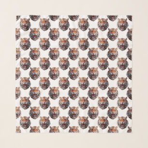 Tiger Head Pattern Design - White   Scarf