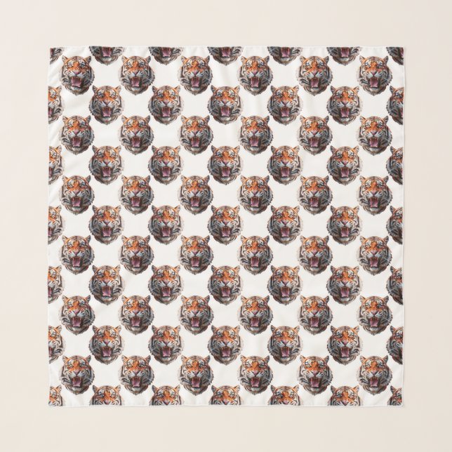 Tiger Head Pattern Design - White   Scarf (Front)
