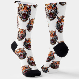 Tiger Head Pattern Design - White Socks