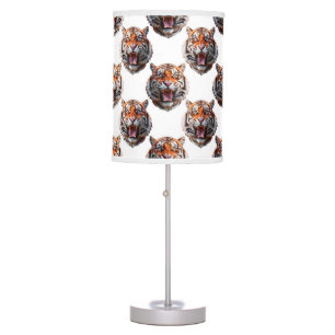 Tiger Head Pattern Design - White Table Lamp