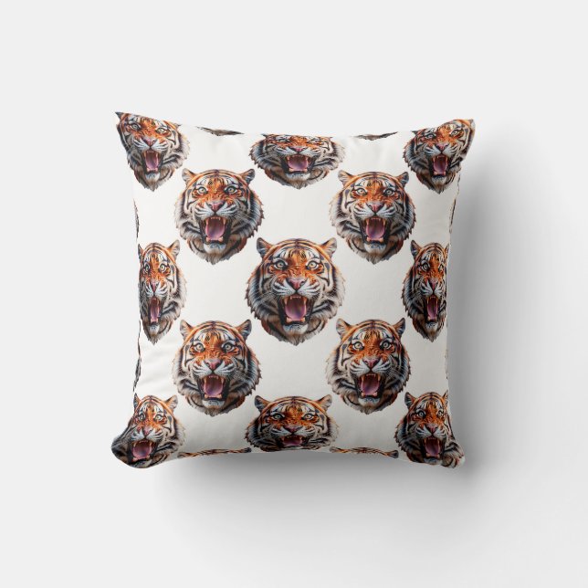 Tiger Head Pattern Design - White   Throw Pillow (Front)