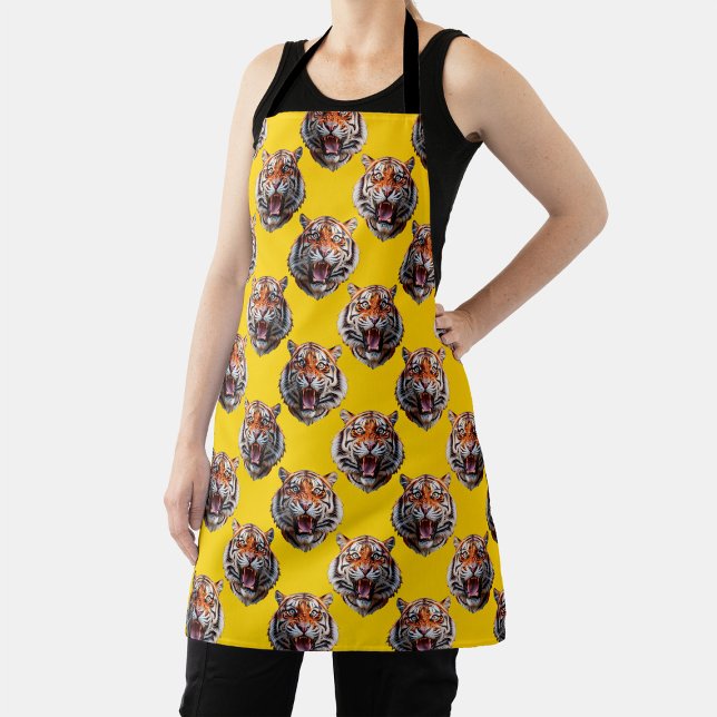 Tiger Head Pattern Design Yellow  Apron (Creator Uploaded)