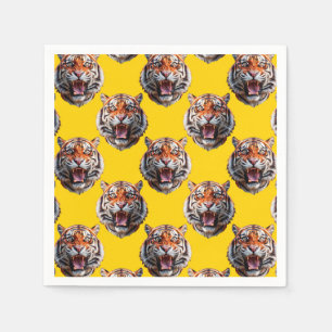 Tiger Head Pattern Design Yellow Napkins