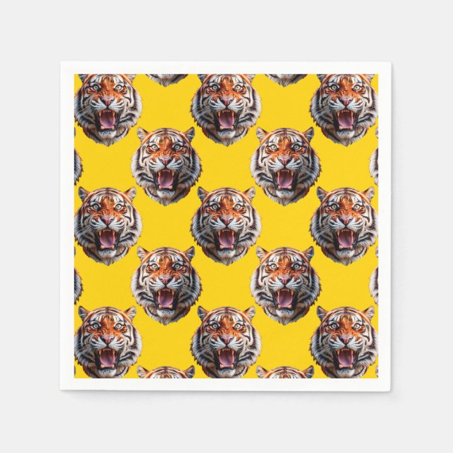 Tiger Head Pattern Design Yellow  Napkins (Front)