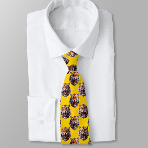 Tiger Head Pattern Design Yellow  Neck Tie