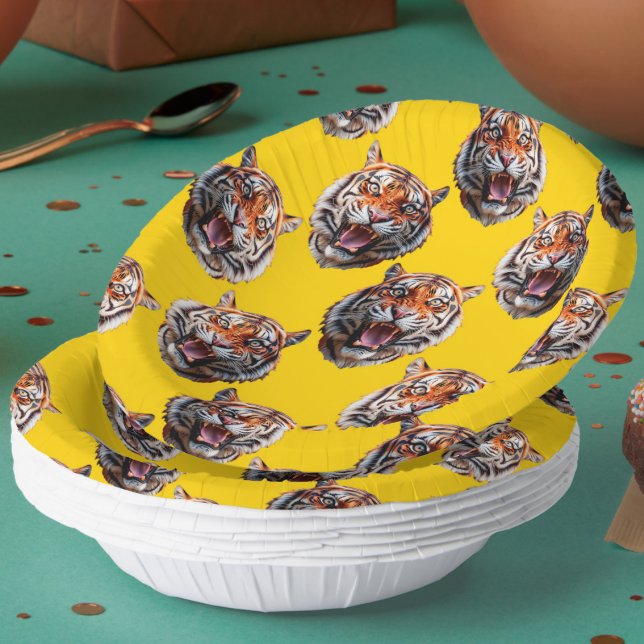 Tiger Head Pattern Design Yellow  Paper Bowls (Creator Uploaded)